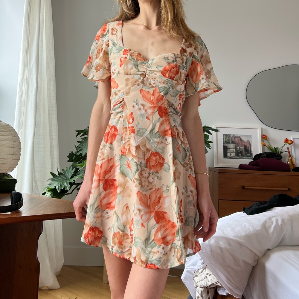 Orange Flutter Sleeve Mini Sundress